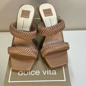 DOLCE VITA Sahale Braided Wedge Sandals Cafe Brown Square Toe Size 7 Boho Chic